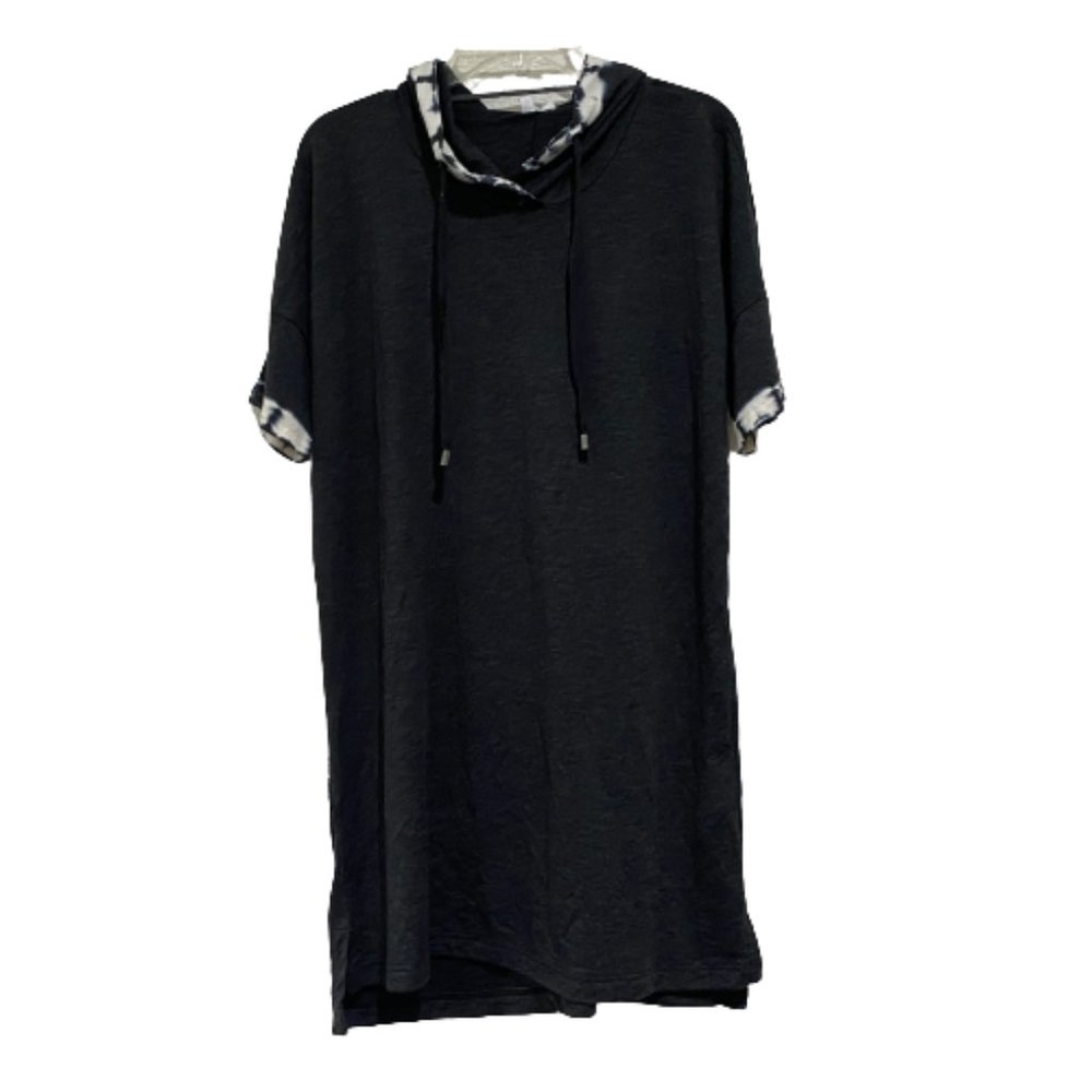 New Cable & Guage Gray Tie & Dye Trim  Hoodie Tunic Top Blouse Dress Size M